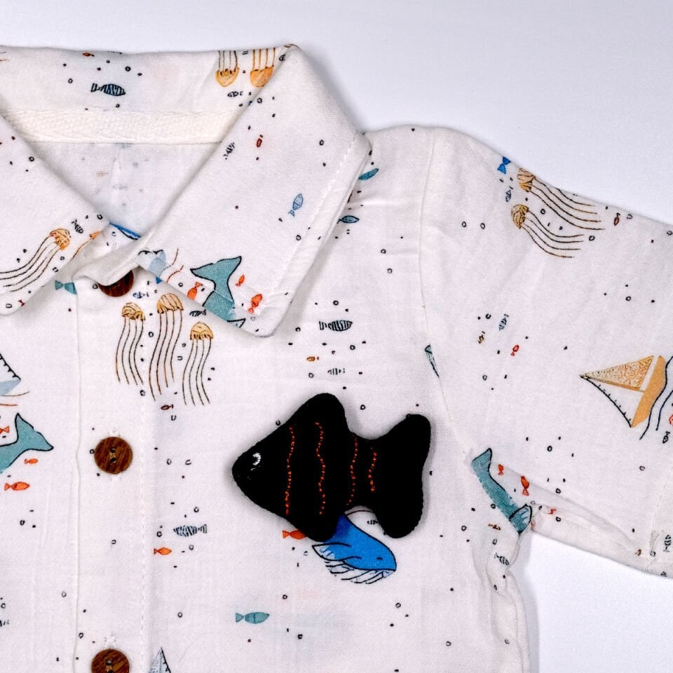 3D Balık Figürlü Erkek Bebek Takımı - 3D Balık Figürlü Gömlek ve Şort