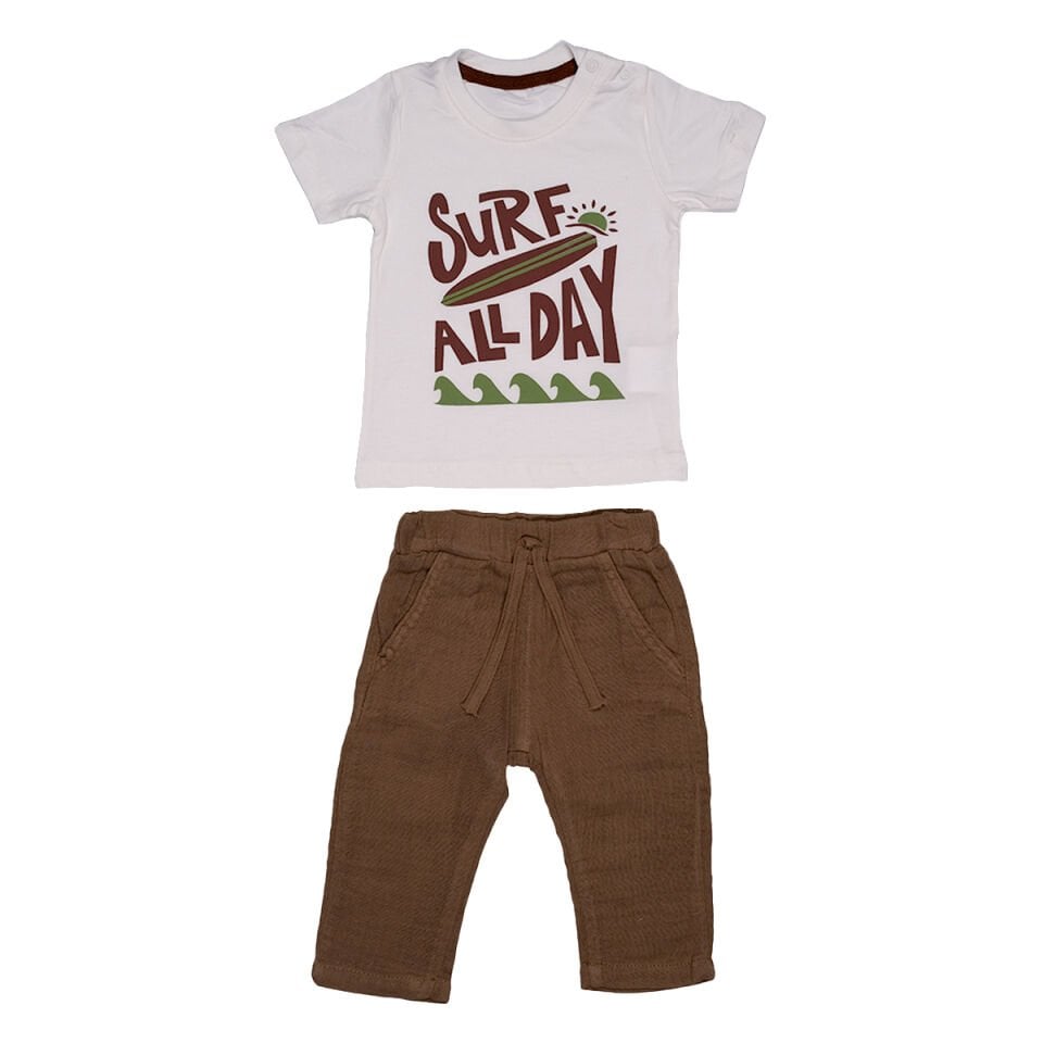 Surf All Day 3’lü Erkek Bebek Takım – Gömlek, Tişört ve Pantolon