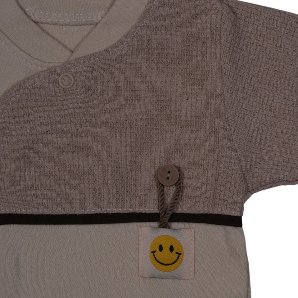 Yenidoğan Pamuklu Sevimli Emoji Desenli Patikli Yandan Çıtçıtlı Tulum