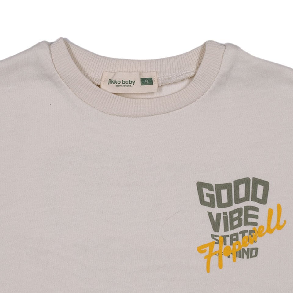 ''Good Vibe State of Mind'' Erkek Bebek Takım - Sırtı Baskılı Kısa Kollu Tişört ve Çizgili Şort