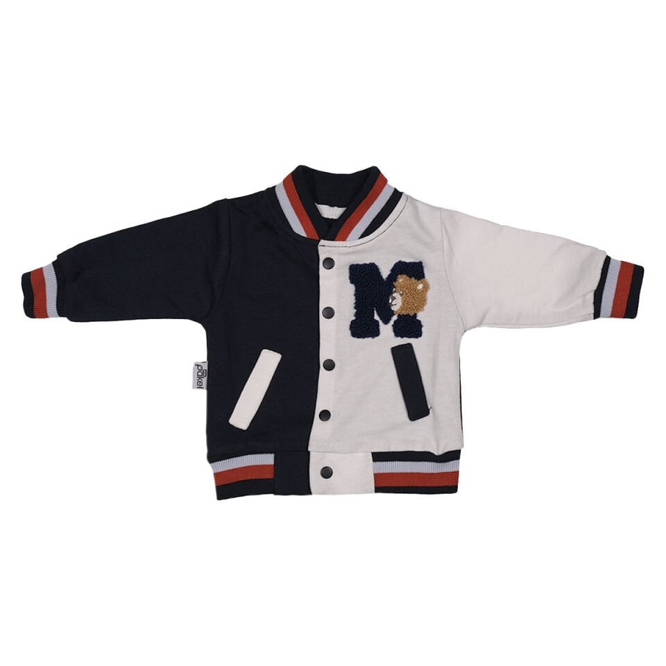 Ayıcık Desenli Kolej Montlu 3'lü Bebek Takım - Mevsimlik Hırka, Body ve Pantolon