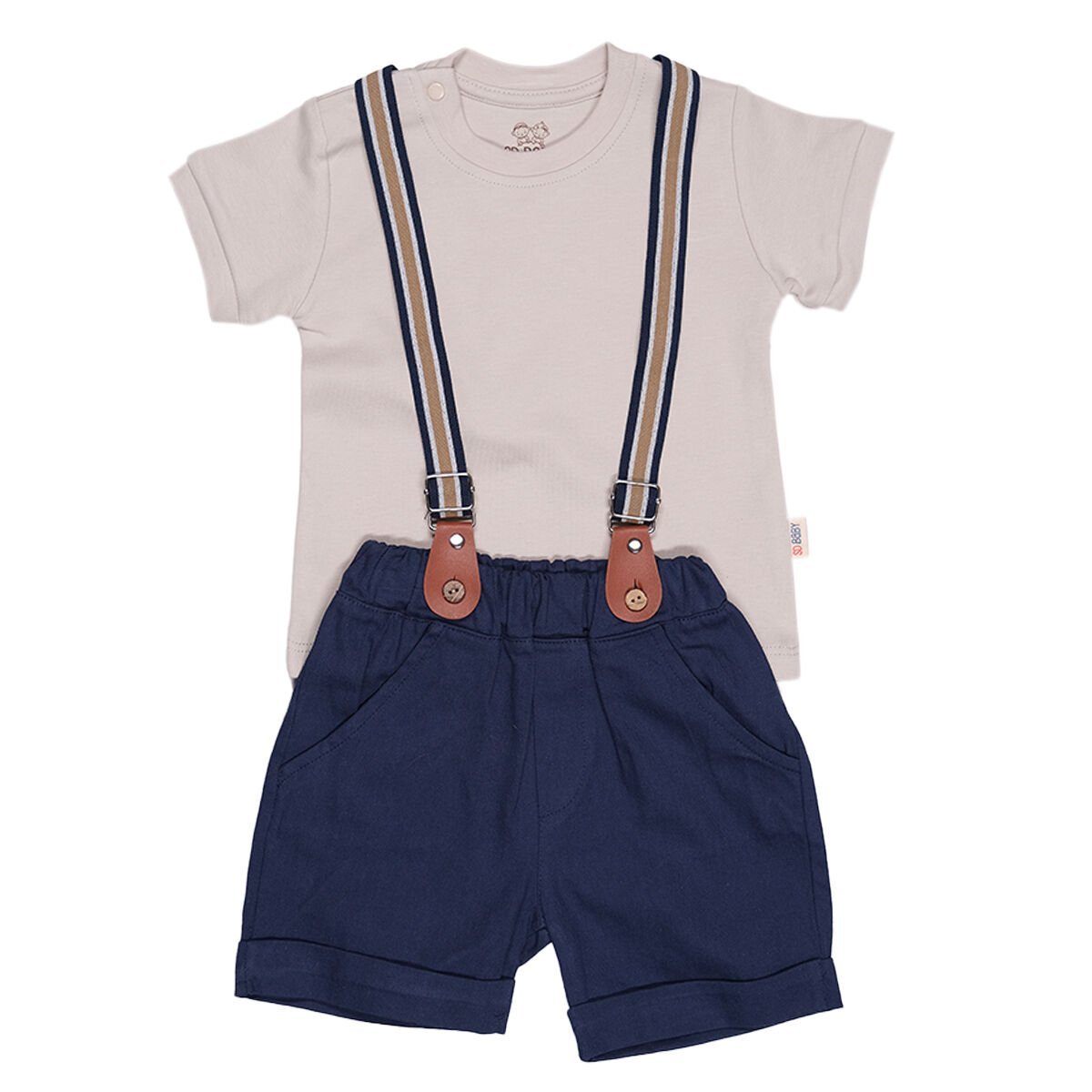 Şık Askılı Erkek Bebek Takımı - Kısa Kollu Tişört.Salopet Askı ve Şort