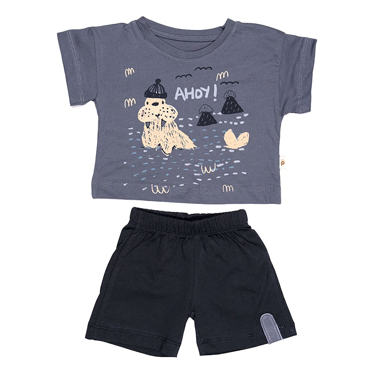 Yazlık Ahoy Erkek Bebek Şortlu Takım - Denizci Temalı Tişört ve Şort